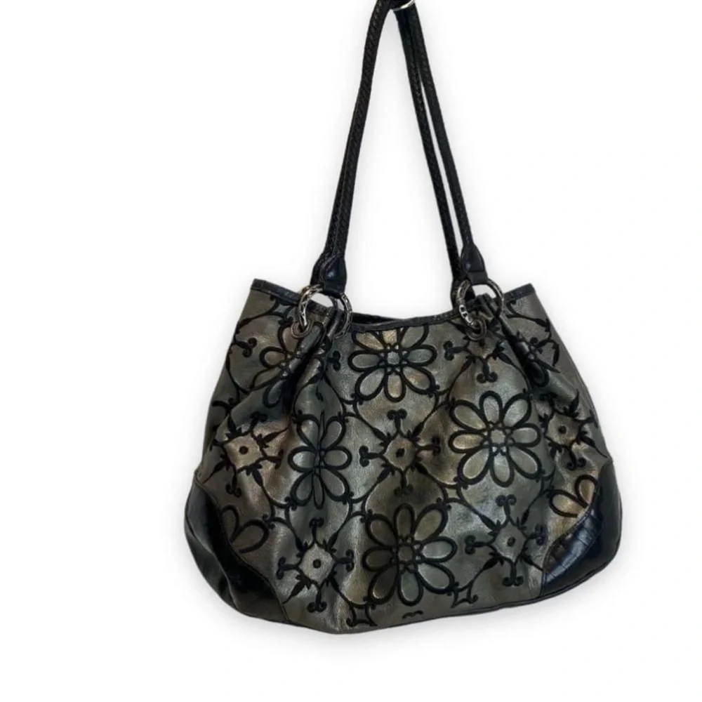 Brighton Valencia Gunmetal Pewter Floral Hobo Shoulder Handbag